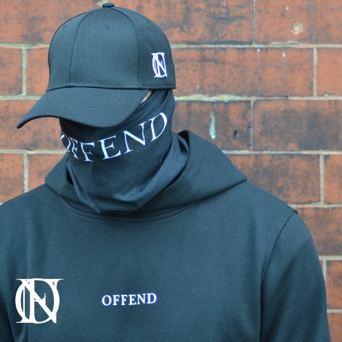 Black snood with OFFEND text