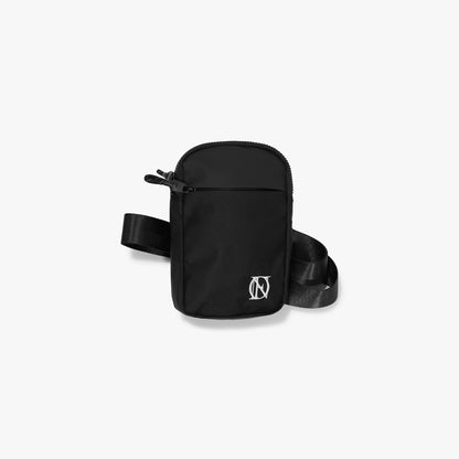 OG black crossbody bag with the white 'OFFEND' logo in the bottom right corner on a white back ground