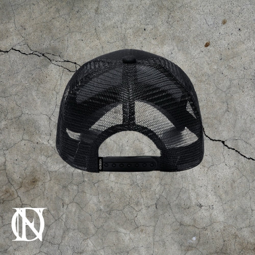 Black trucker cap with the OFFEND logo