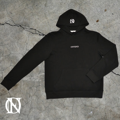 Black hoodie with 'OFFEND' text and OFFEND logo