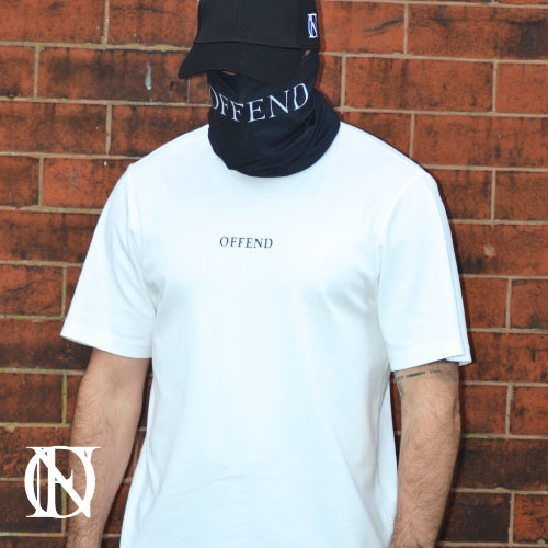 White t-shirt with OFFEND text and OFFEND logo